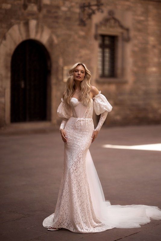 Blush, Train & Sleeves Ivory
